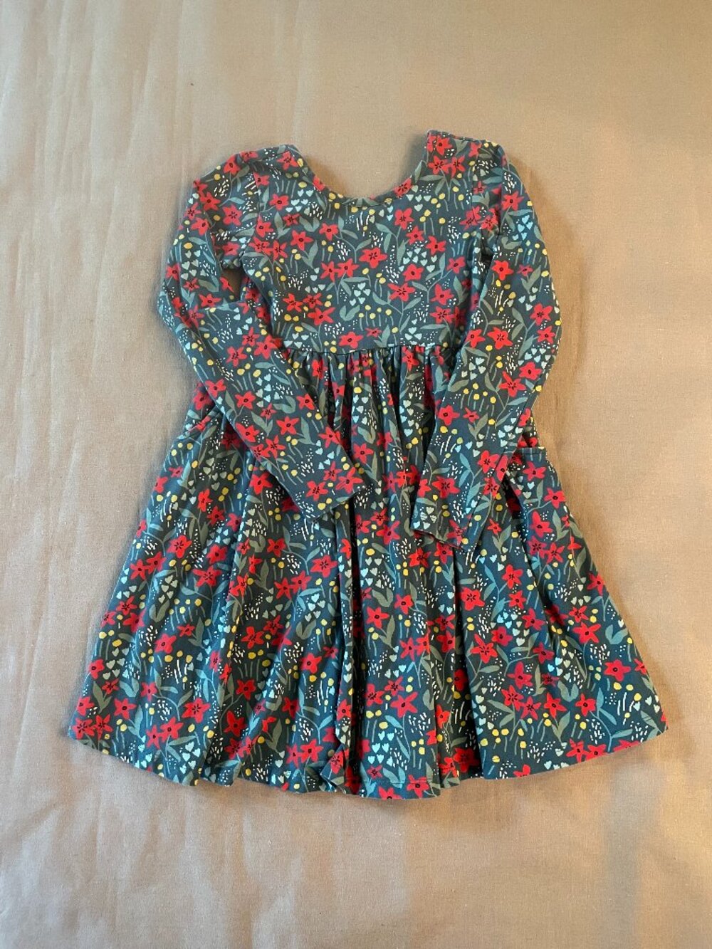 Hanna Andersson Poinsetta Patch Skater Dress Sz 8 Green Red Holiday Christmas